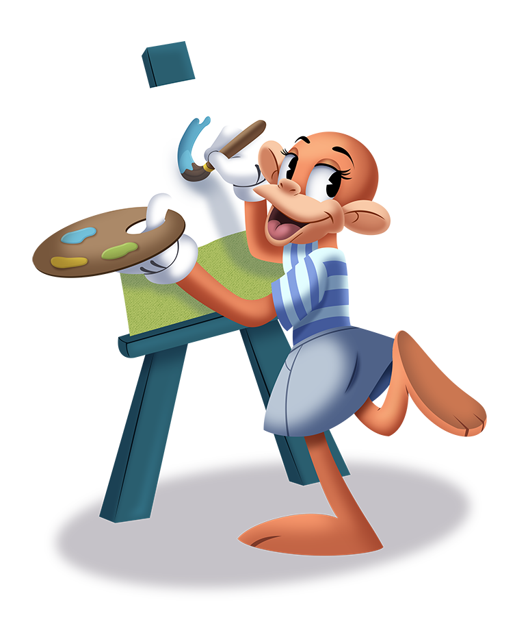 A monkey creating a painting.