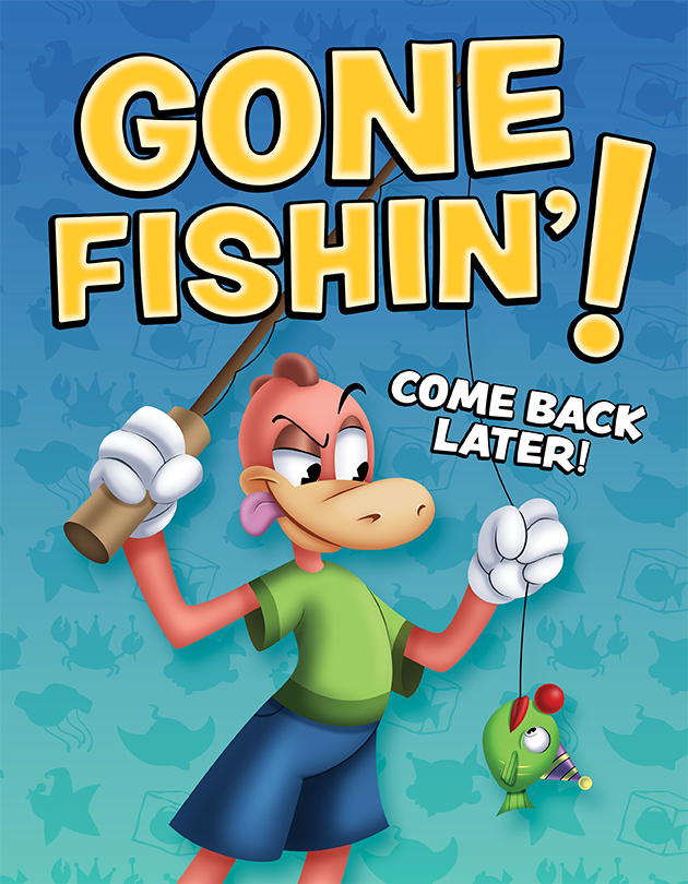 "Gone fishin'" table sign.