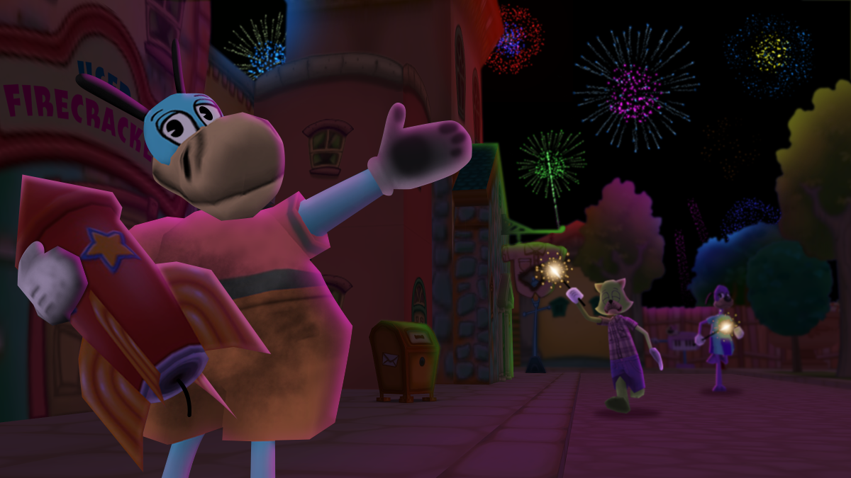 Smokey Joe celebrating the Fourth of July with his perfected used fireworks.