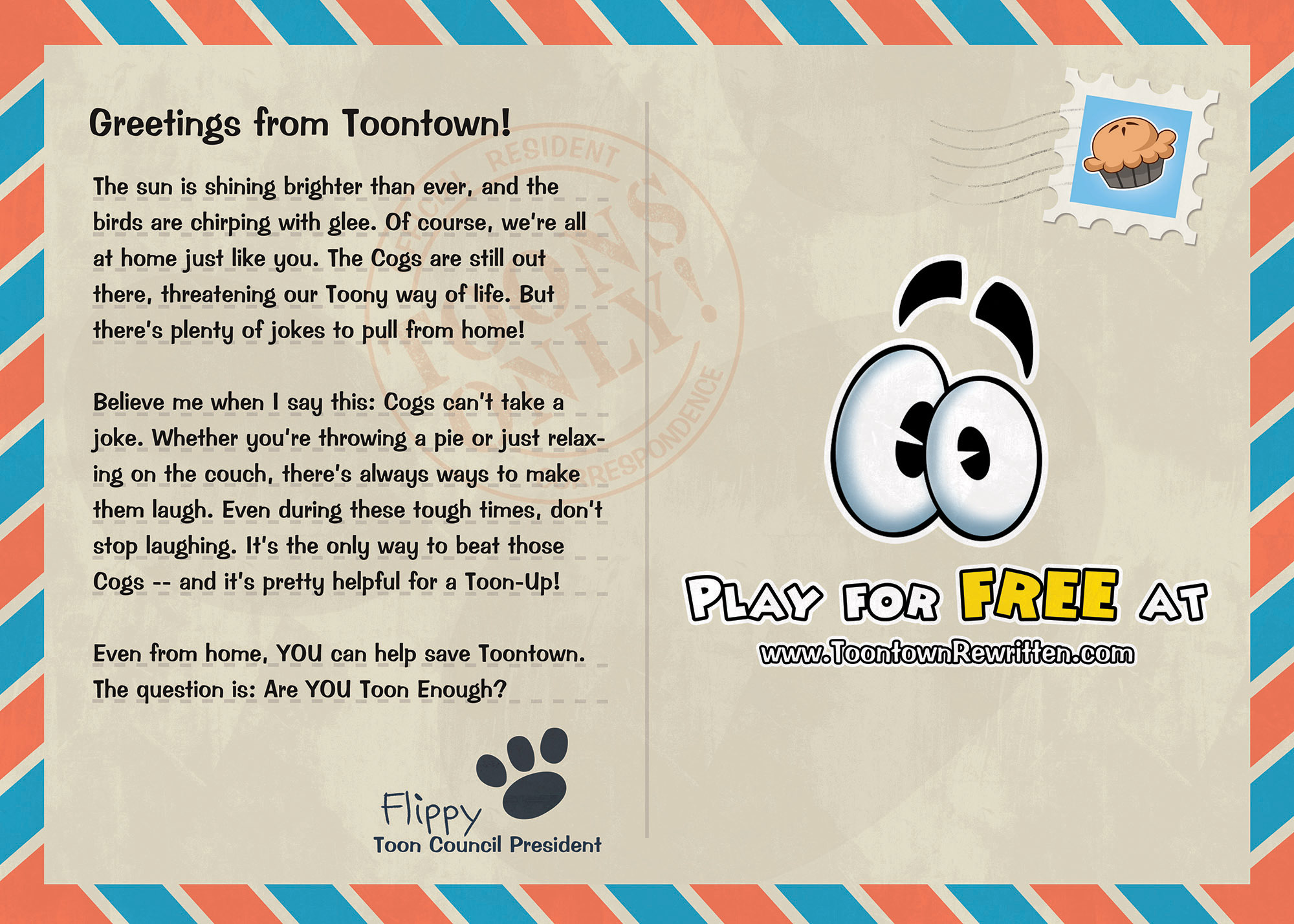 Back cover of the postcard from ToonFest at Home.