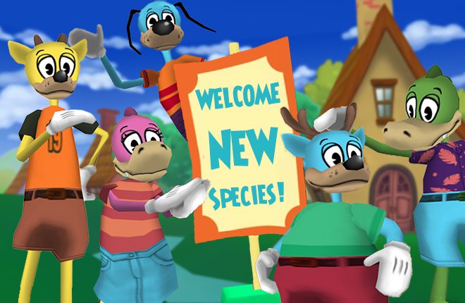 Crocodile and deer Toons are welcomed to Toontown.