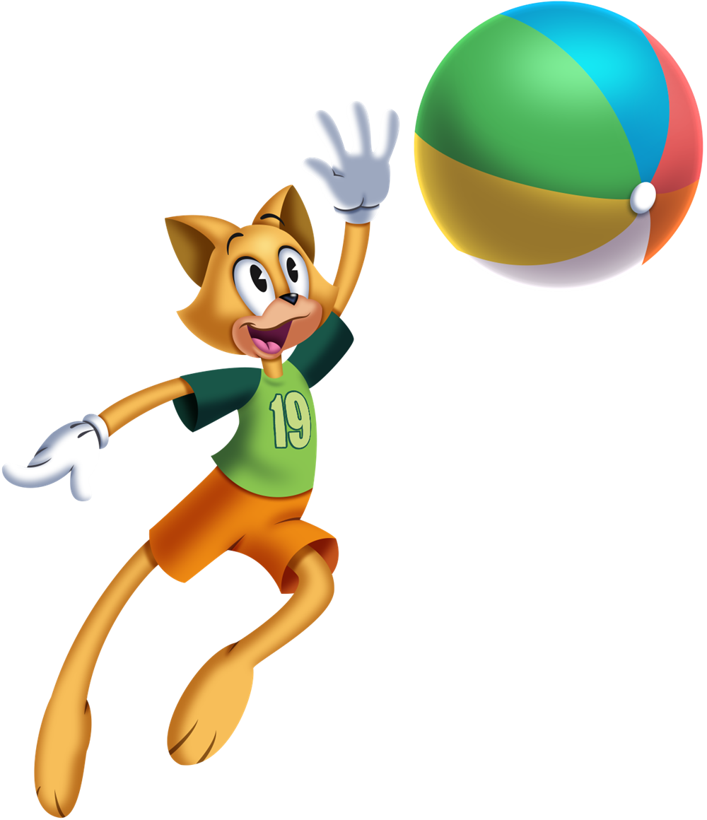 A cat hitting a beach ball.