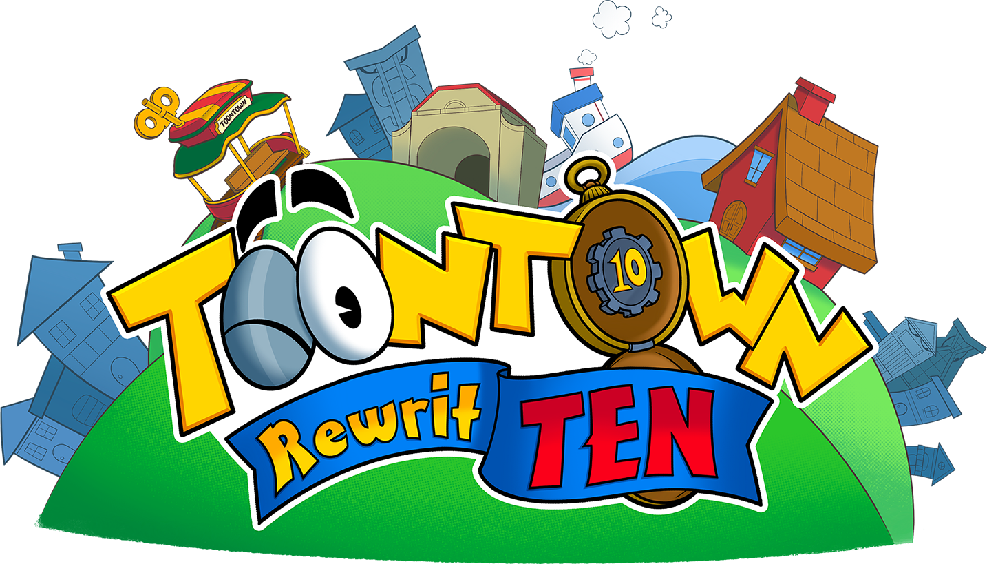 The 10th-anniversary logo of Toontown Rewritten with additional artwork.