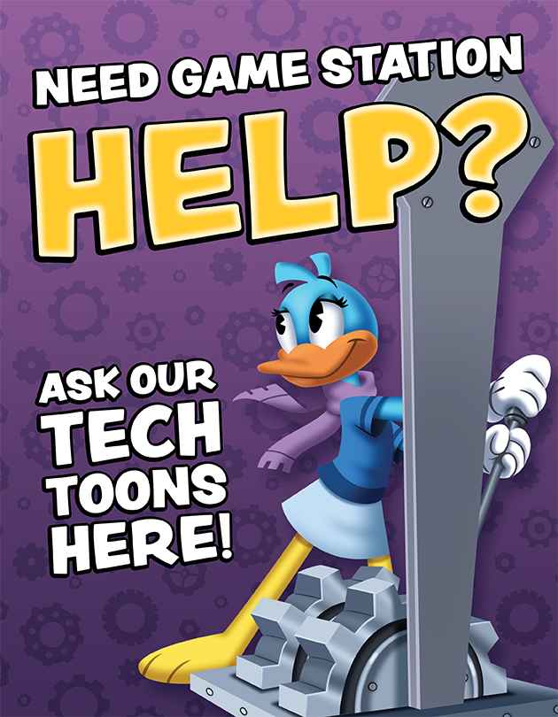 Game station help table sign.