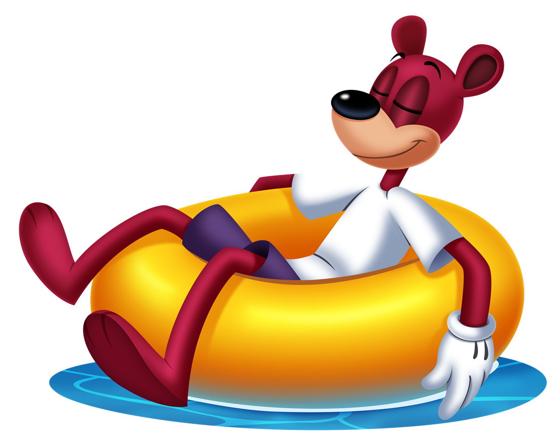 A bear relaxing on a floatie.