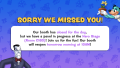 TV graphic regarding booth closure and a panel during ToonFest Columbus.