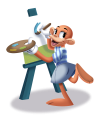 A monkey creating a painting.