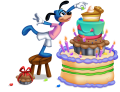 A dog creating a giant cake.