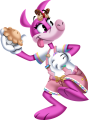 A pig throwing a pie.