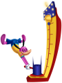 A horse using a hammer on the strength tester.