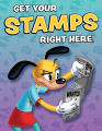 Table sign regarding activity stamps.