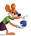 A mouse pressing the button on a trigger box.