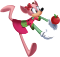 A deer grabbing onto an apple.