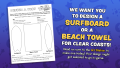 TV graphic regarding surfboards and beach towels for Clear Coasts during ToonFest Orlando.