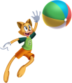 A cat hitting a beach ball.