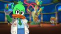 Doctor Dimm holding up his Silly Reader while hearing his name being called.