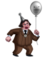 A Micromanager holding a grey balloon.
