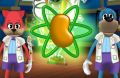 Doctor Fissionton standing beside a glowing Silly Particle.