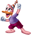 A duck wearing a party hat.