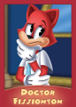 Front cover of the trading card for Doctor Fissionton as his rewritten self.