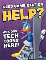 Table sign regarding game station help.