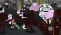 Mr. Hollywoods invading in Sellbot Headquarters and battling against two Toons.