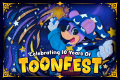 Front cover of the "Celebrating 10 Years of ToonFest" postcard from ToonFest Orlando.