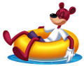 A bear relaxing on a floatie.