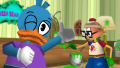 Eugene showing off a Toon's green gloves.
